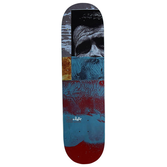Skateboard deck with abstract design on a white background
