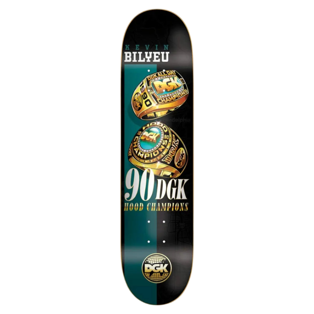 DGK skateboard deck with Kevin Bilyeu branding on a white background