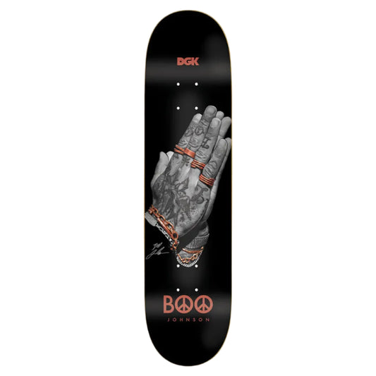 DGK skateboard deck with a hand graphic and 'Peace' text on a black background