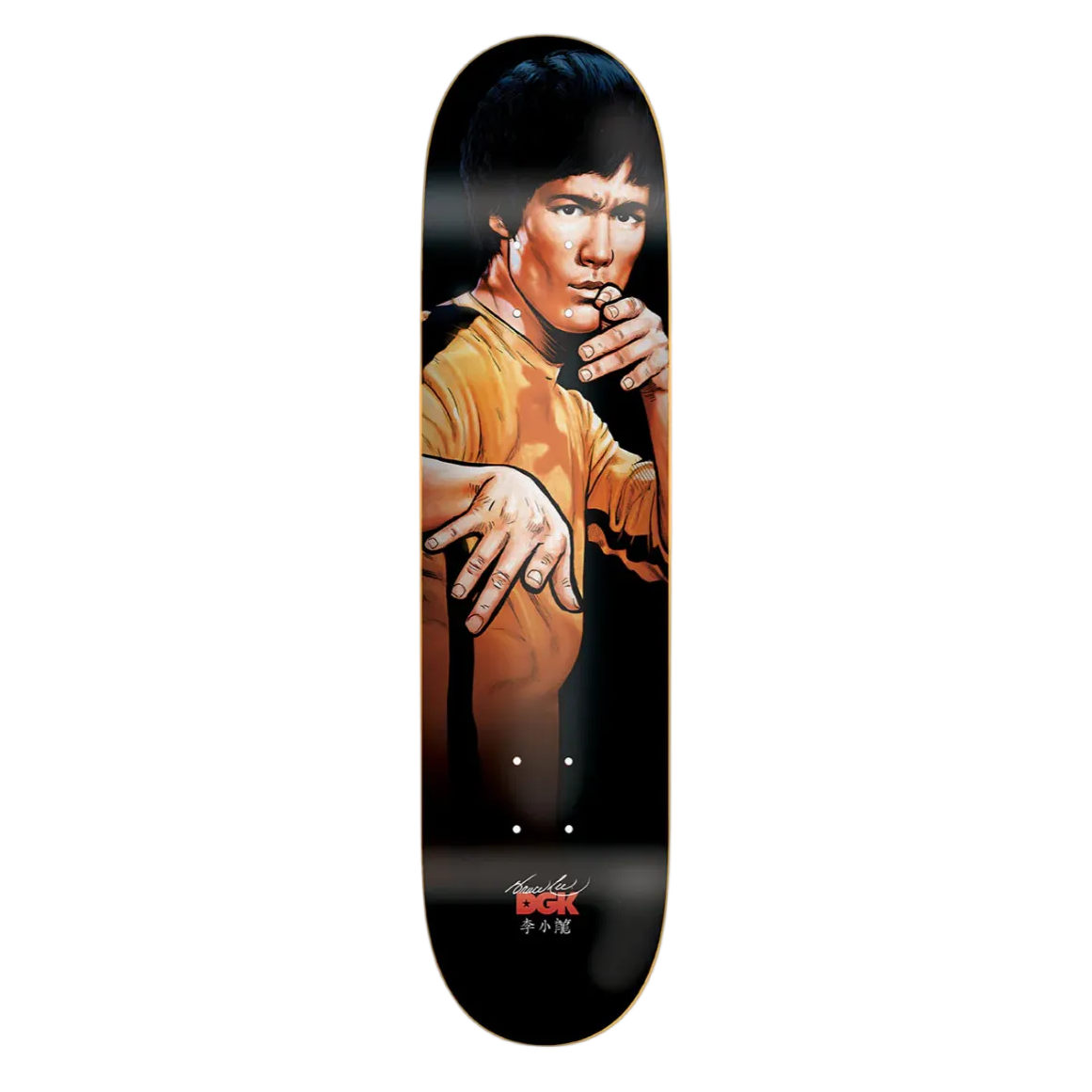 Skateboard deck with a portrait of a famous figure on a white background