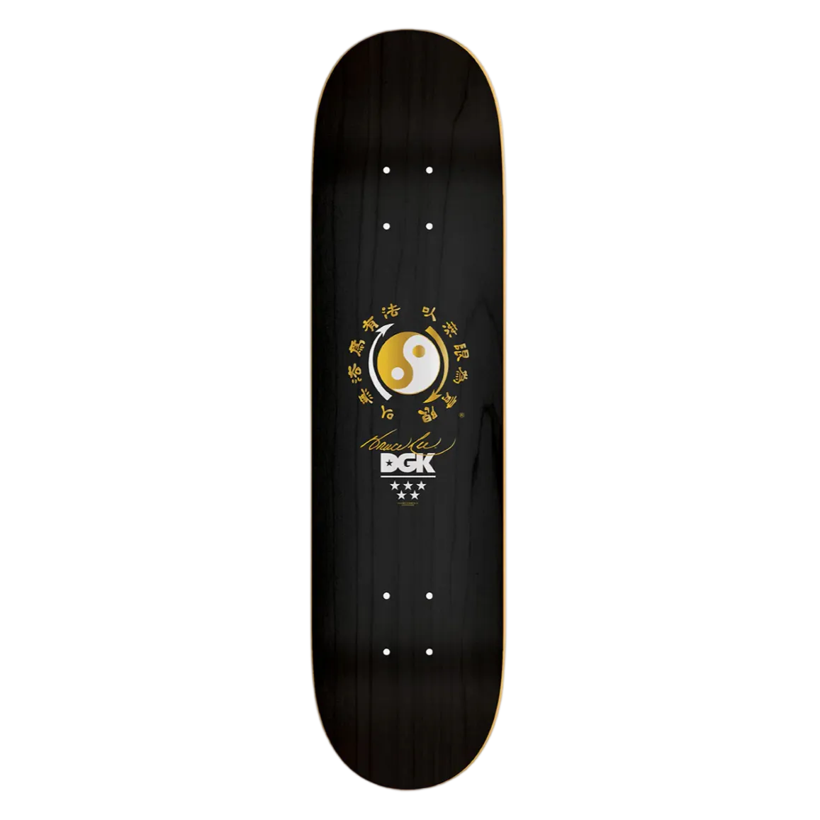 Black skateboard deck with a white moon design on a white background