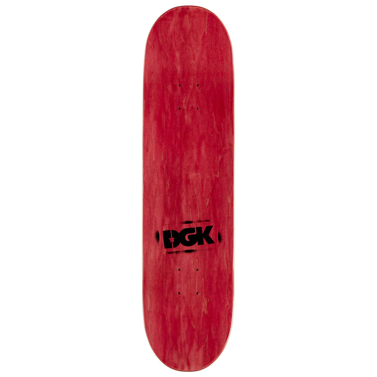 Red skateboard deck with DGK logo on a white background