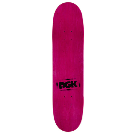 Pink skateboard deck with DGK logo on a white background