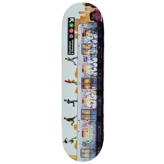 Skateboard deck with colorful graphics and DGK branding on a white background