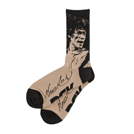 Sock with a design of a famous person on a beige background