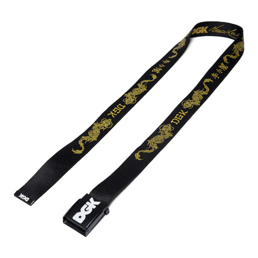 Black belt with gold patterns and DGK logo on a white background