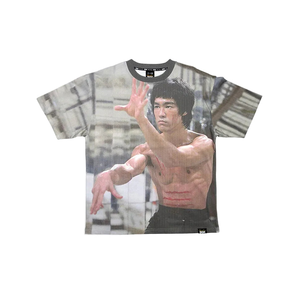 T-shirt with a graphic of a famous martial artist on a white background