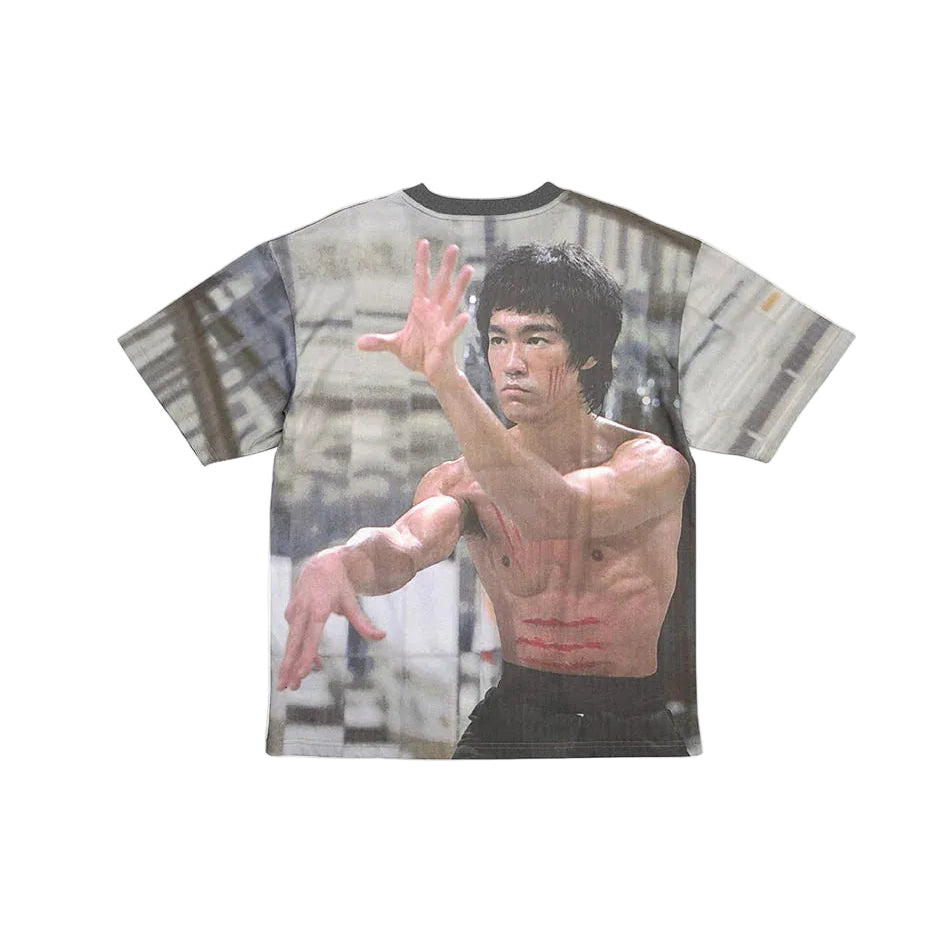T-shirt with a graphic of a famous martial artist on a white background