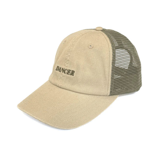 Beige cap with mesh back and 'Dancer' logo on a white background