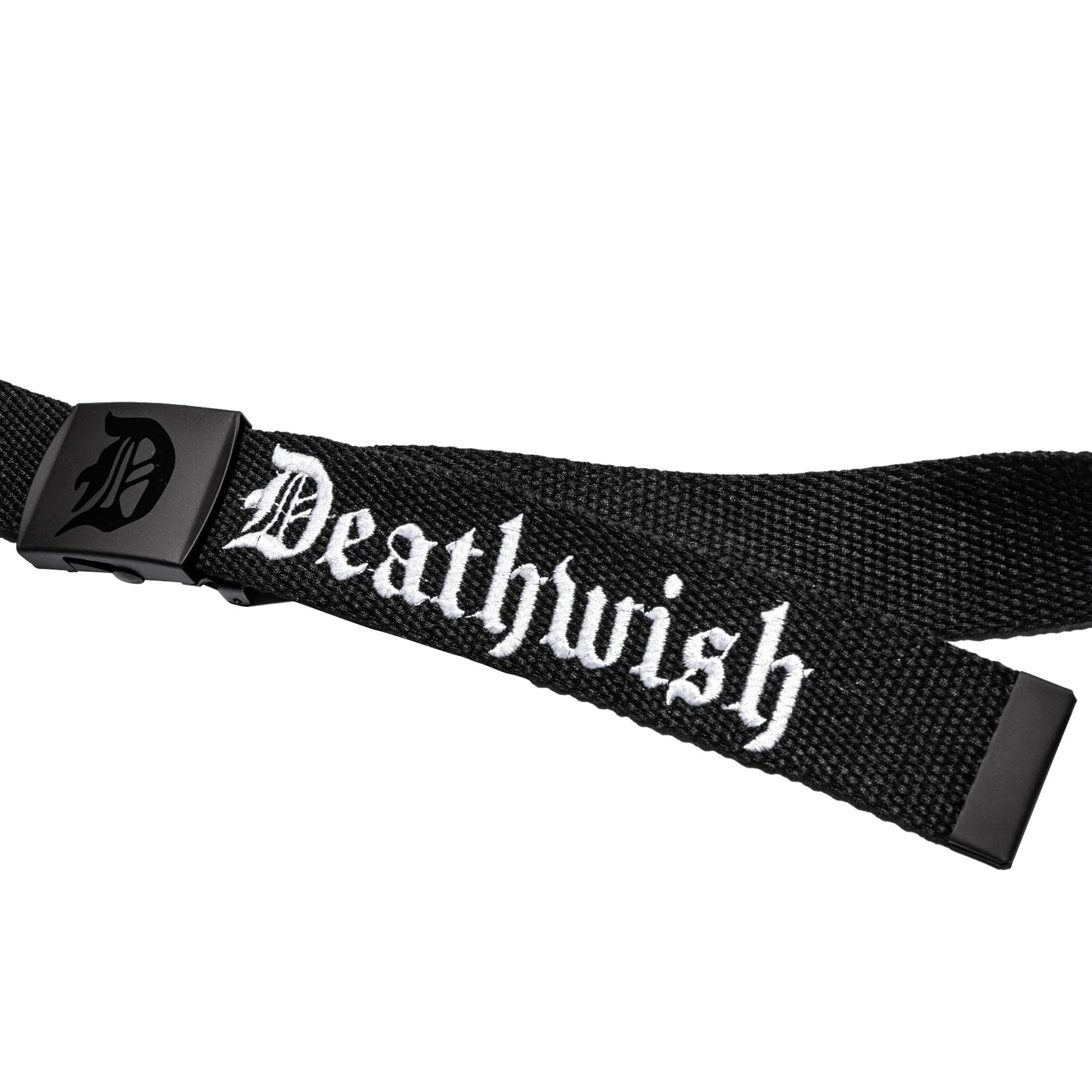 Black belt with 'Deathwish' logo on a white background
