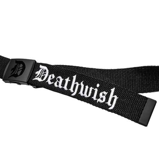 Black belt with 'Deathwish' logo on a white background