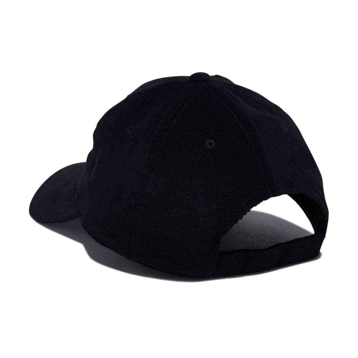 A black baseball cap shown from a side-back angle on a plain white background.