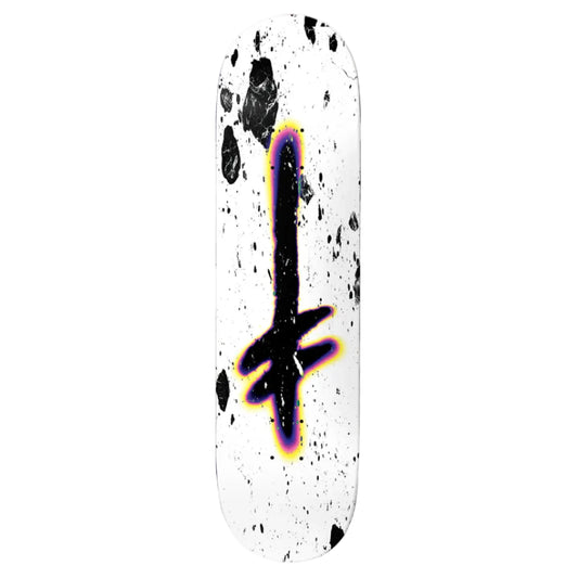 Skateboard deck with abstract design on a white background