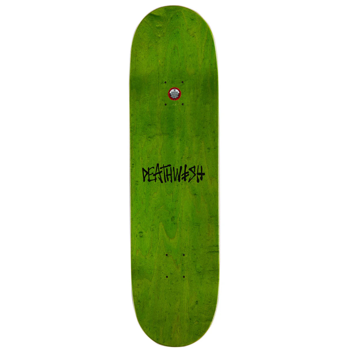 A green skateboard deck with the brand name 'DEATHWASH' printed in black graffiti-style lettering in the center, shown against a plain white background.