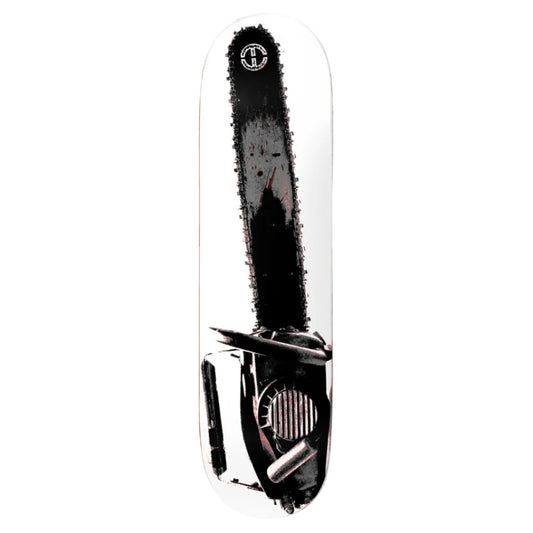 Black and silver chainsaw on a white background