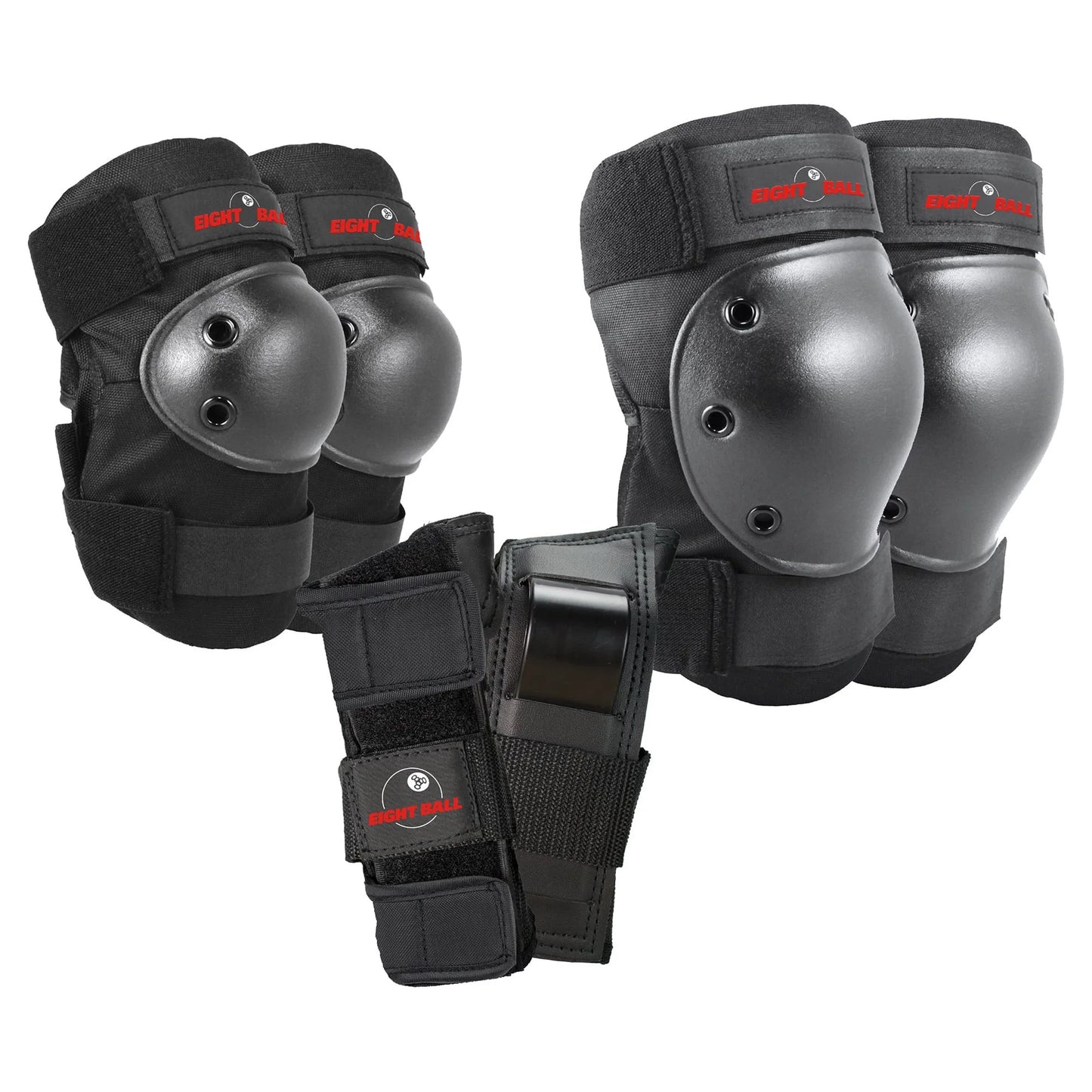 Eight Ball Skateboarding Pad Set Black 3 Pack