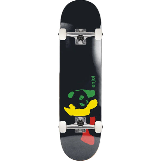 A black skateboard deck featuring a stylized green, yellow, and red monkey face graphic, with the brand name 'enjol' printed in green. The skateboard is shown from a top-down view against a plain white background.