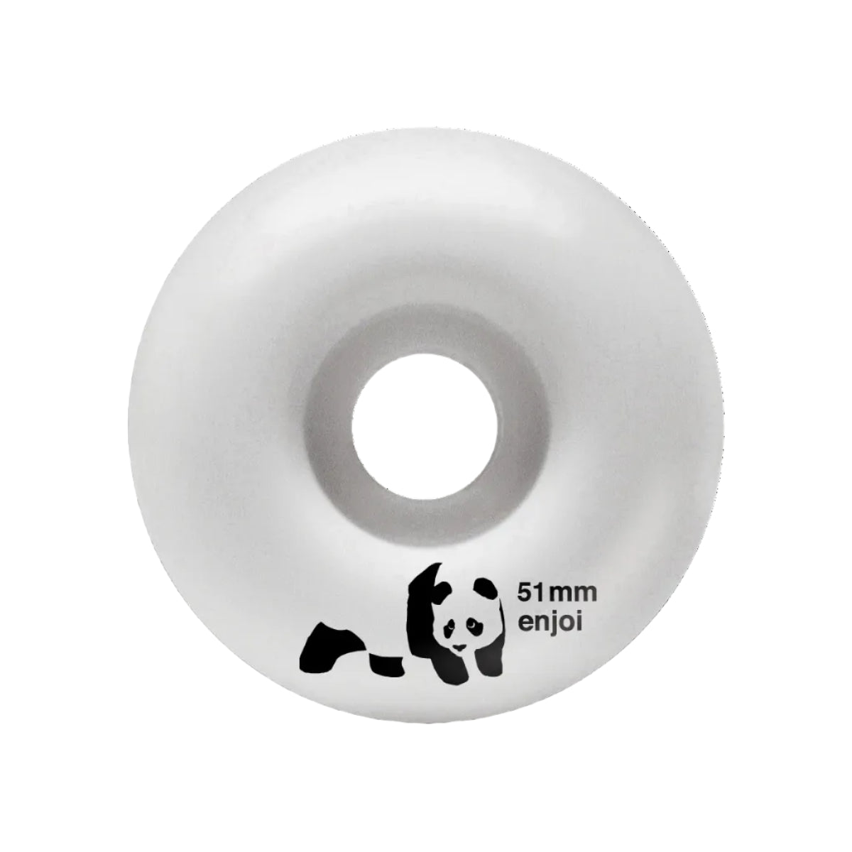 White skateboard wheel with panda logo and '51mm enjoi' text on a white background