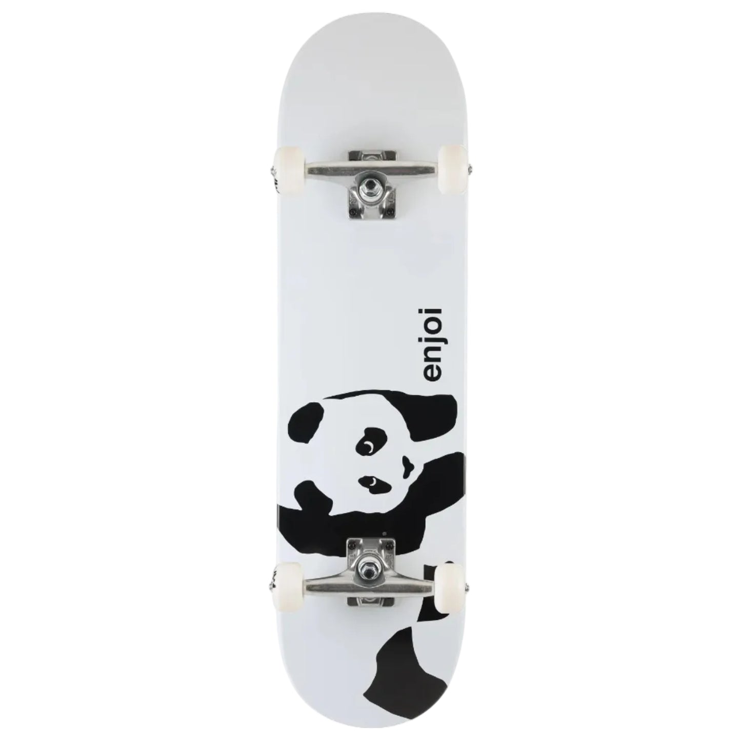 Skateboard with panda design and 'enjoi' branding on a white background