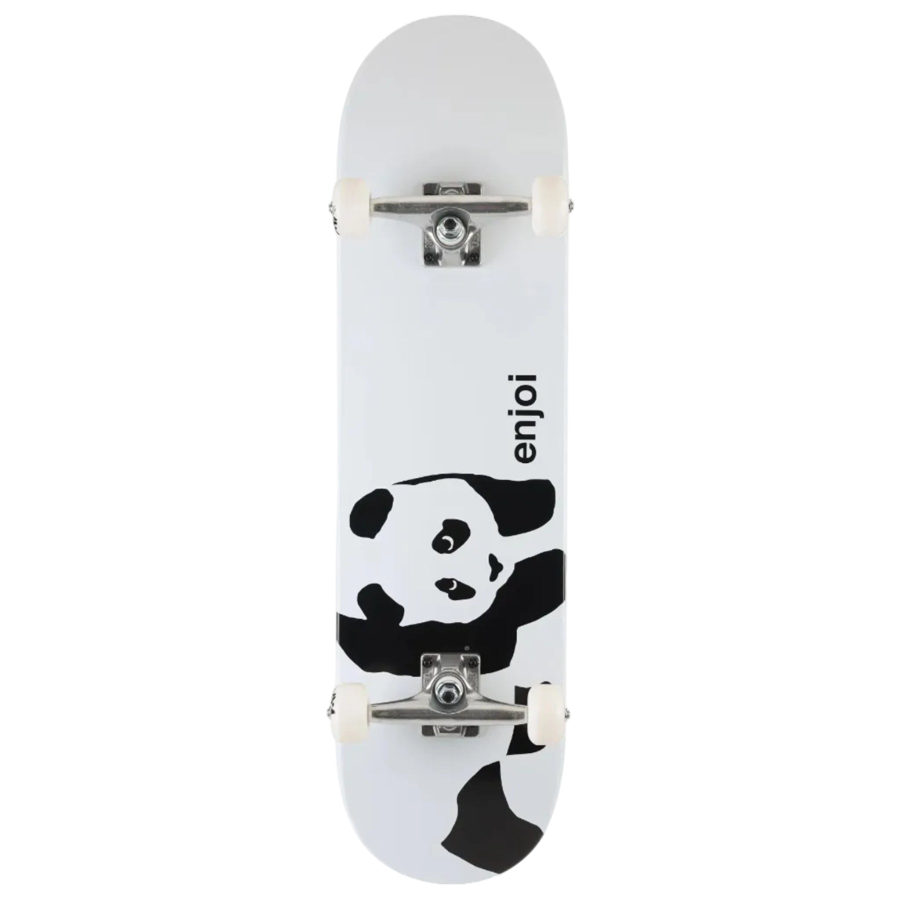 Skateboard with panda design and 'enjoi' branding on a white background