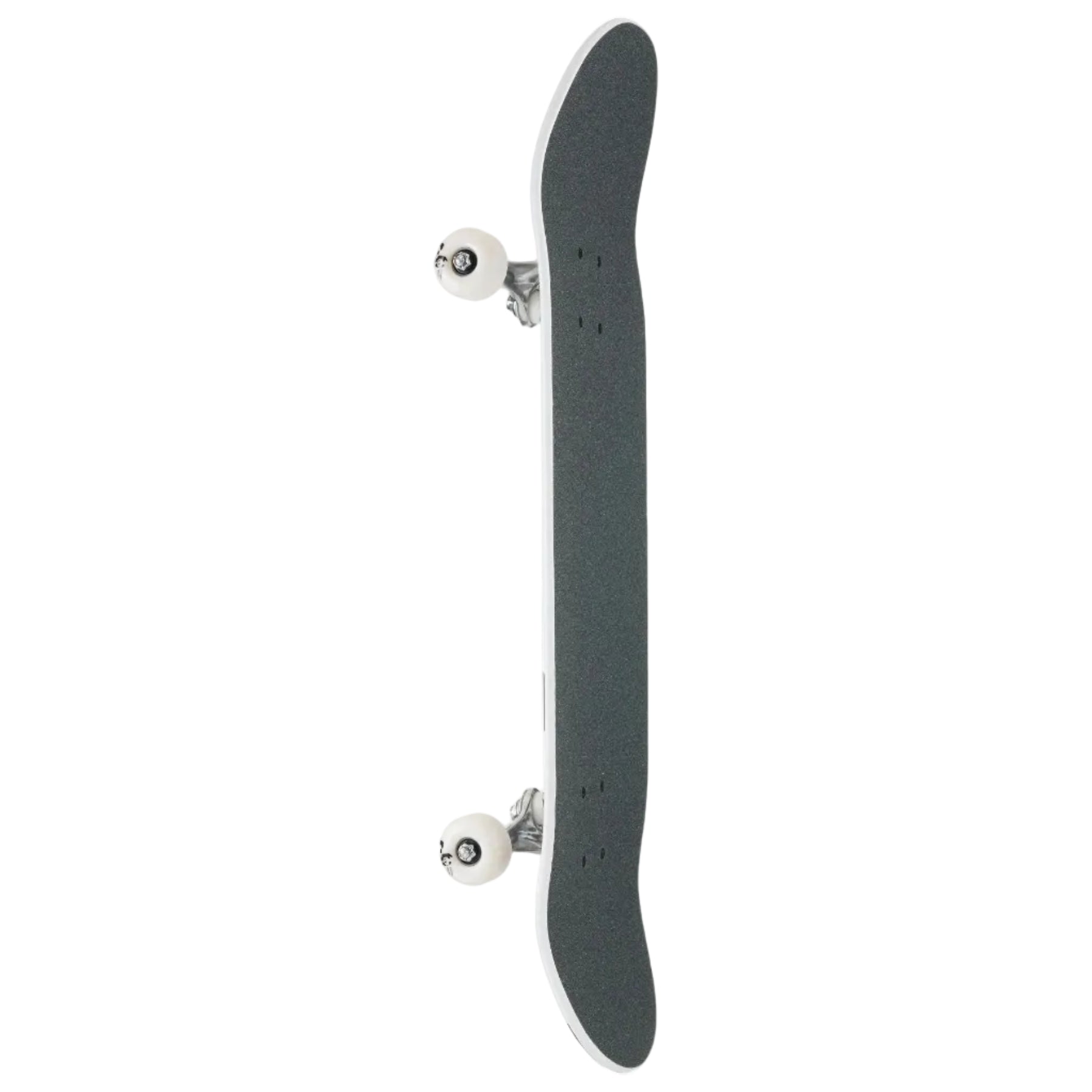 Skateboard deck with trucks and wheels on a white background