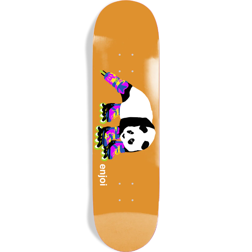 Skateboard deck with panda design on an orange background