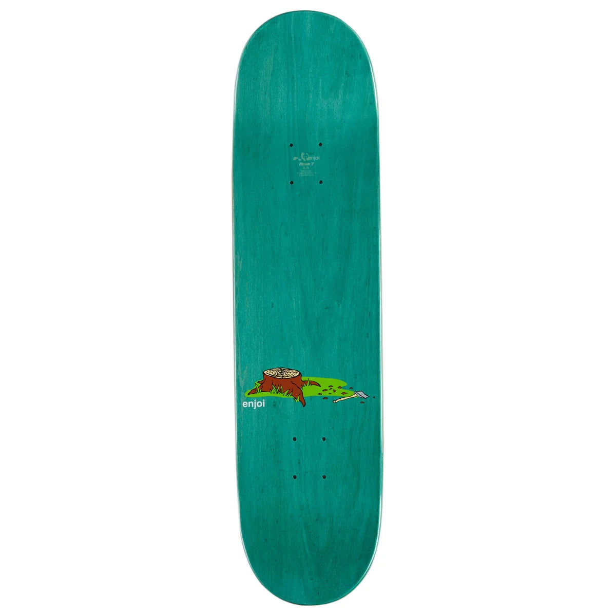 A teal green skateboard deck with a cartoon frog graphic near the center, shown vertically against a plain white background.