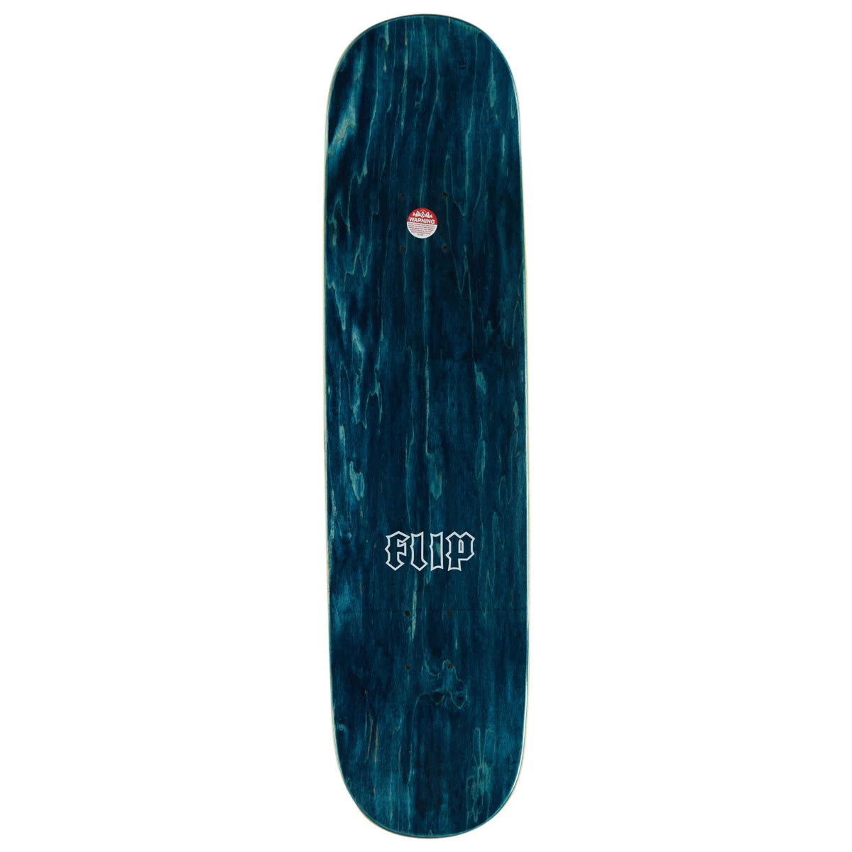 Teal marbled skateboard deck with 'Flip' logo on a white background