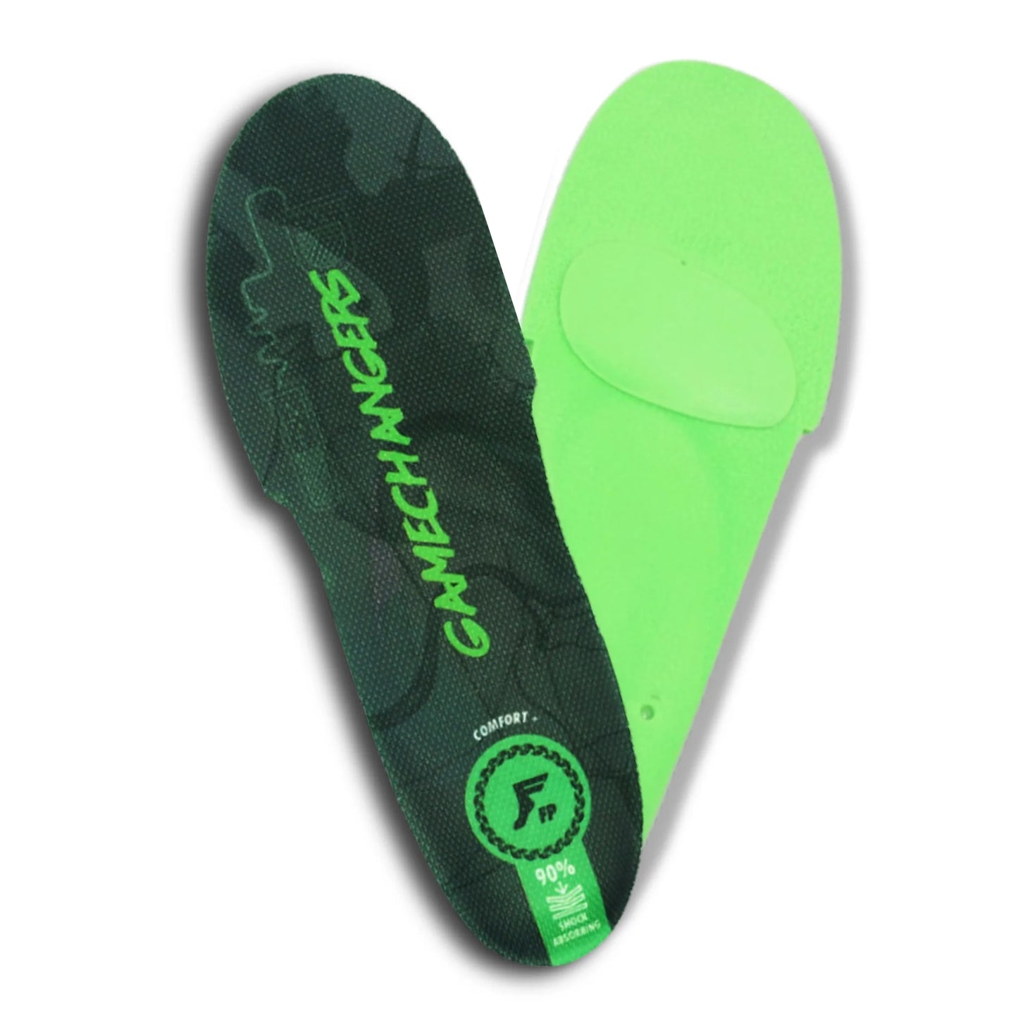Black and green insole with 'GameChangers' branding on a white background