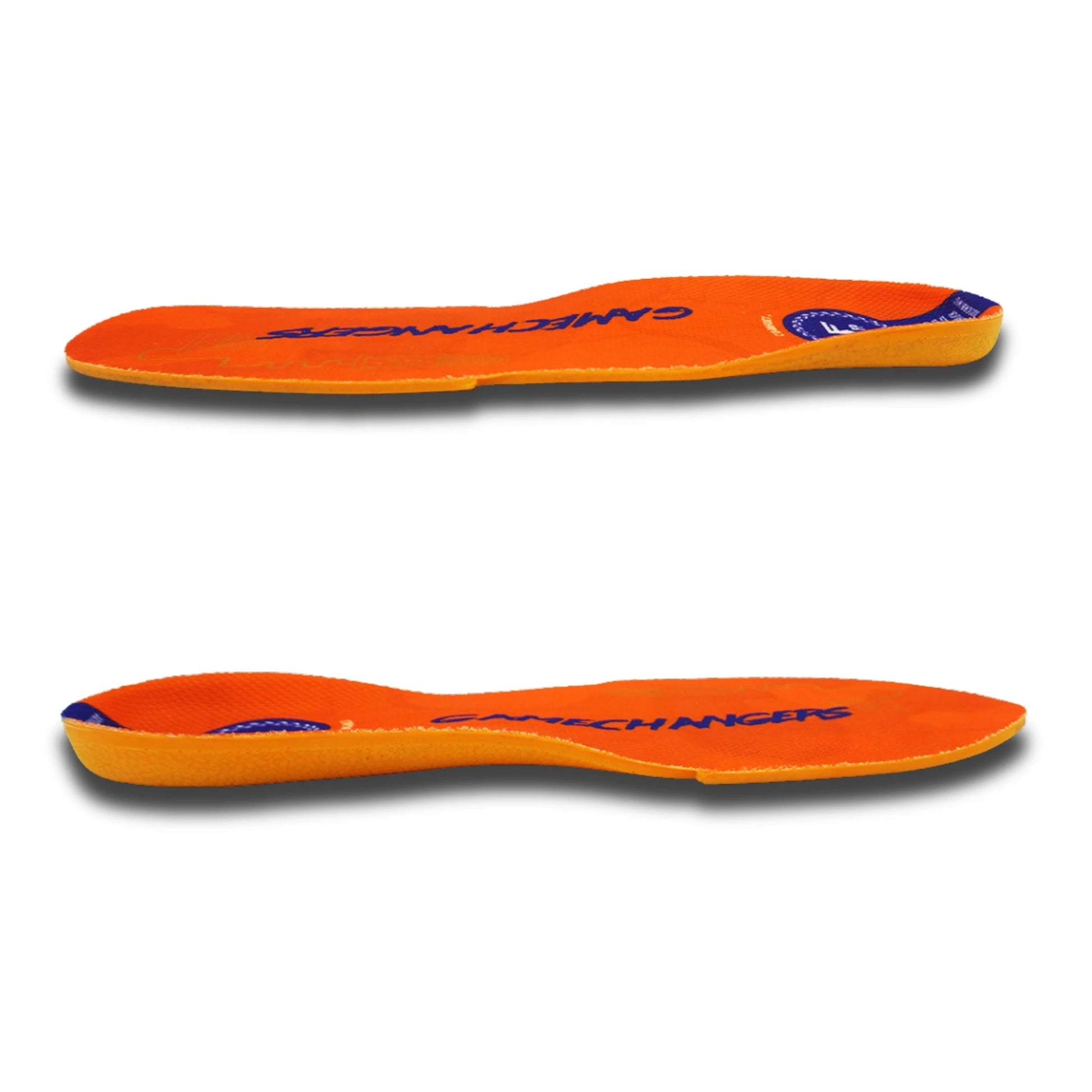 Orange shoe insoles with 'SoleMates' branding on a white background