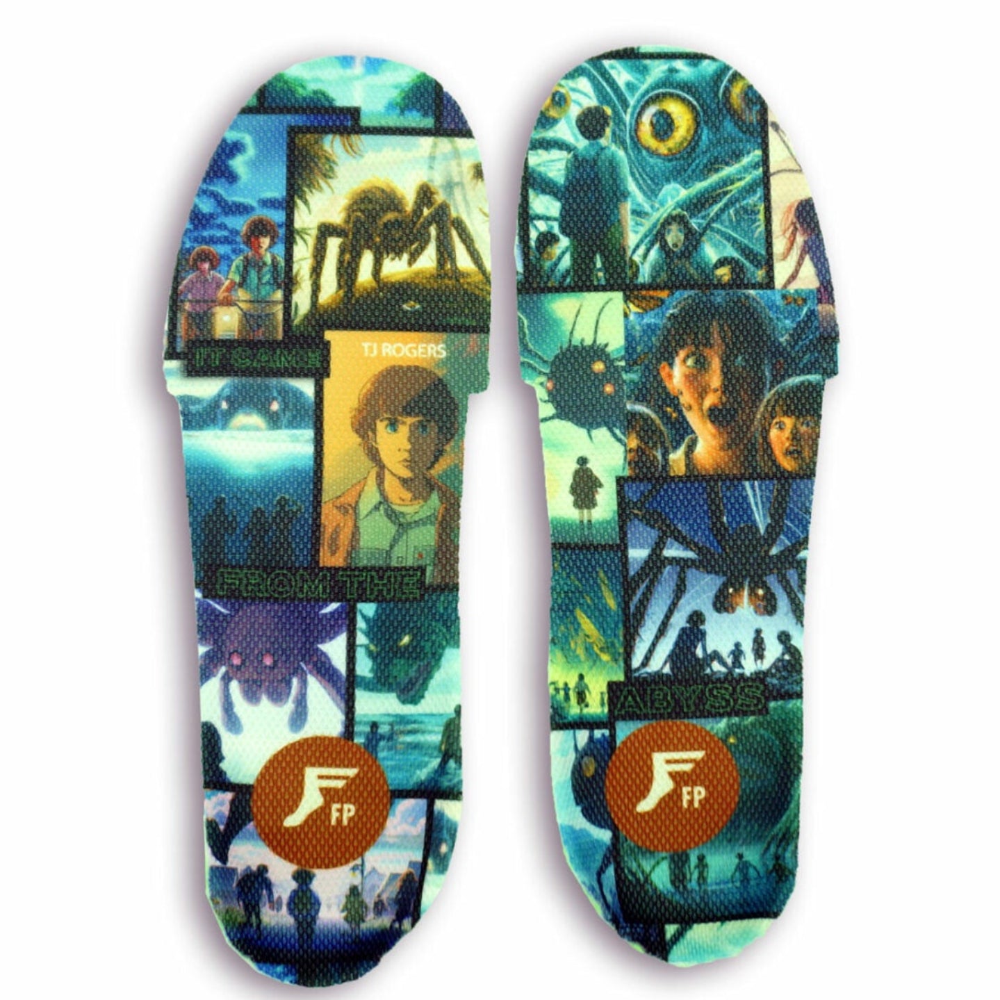 Colorful insole with artistic design and brand logo on a white background