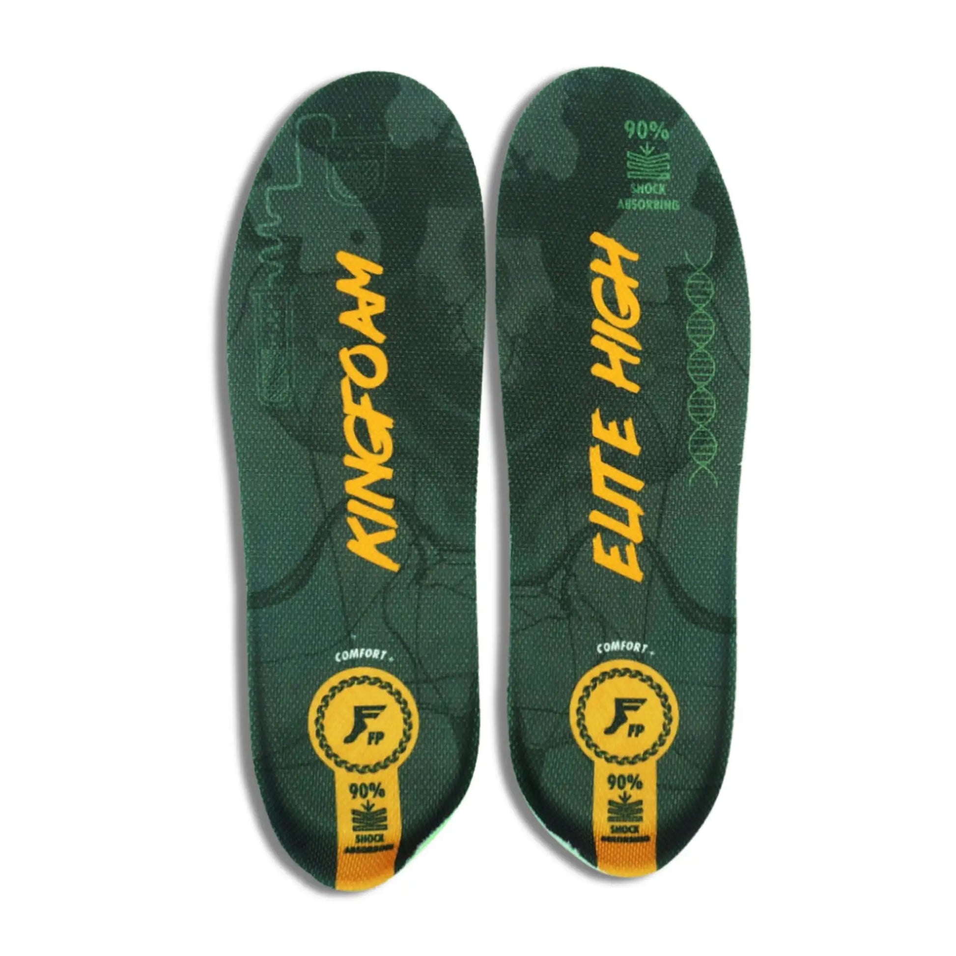 Green and yellow insole with 'King foam' branding on a white background
