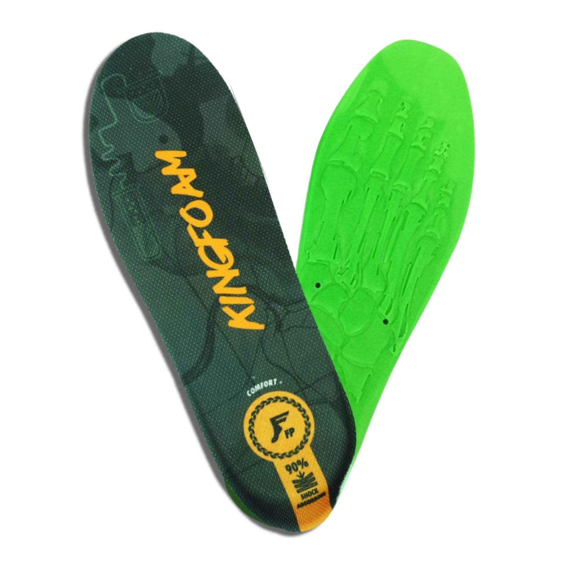 Green and yellow insole with brand logo on a white background