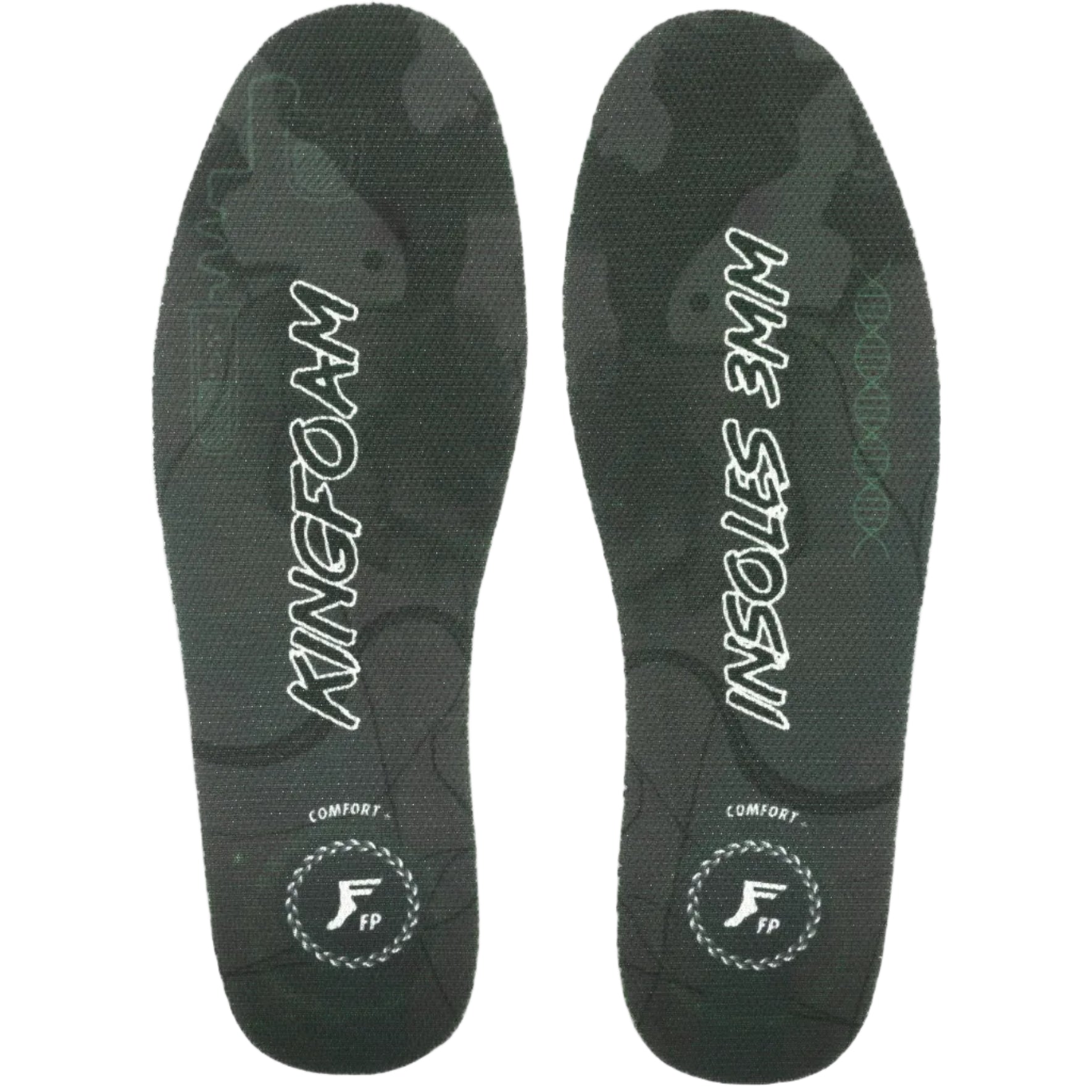 Pair of black insoles with 'Kingfoam' branding on a white background