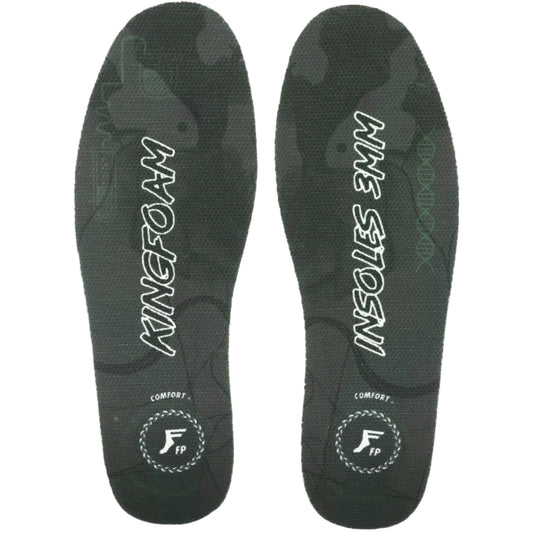 Pair of black insoles with 'Kingfoam' branding on a white background
