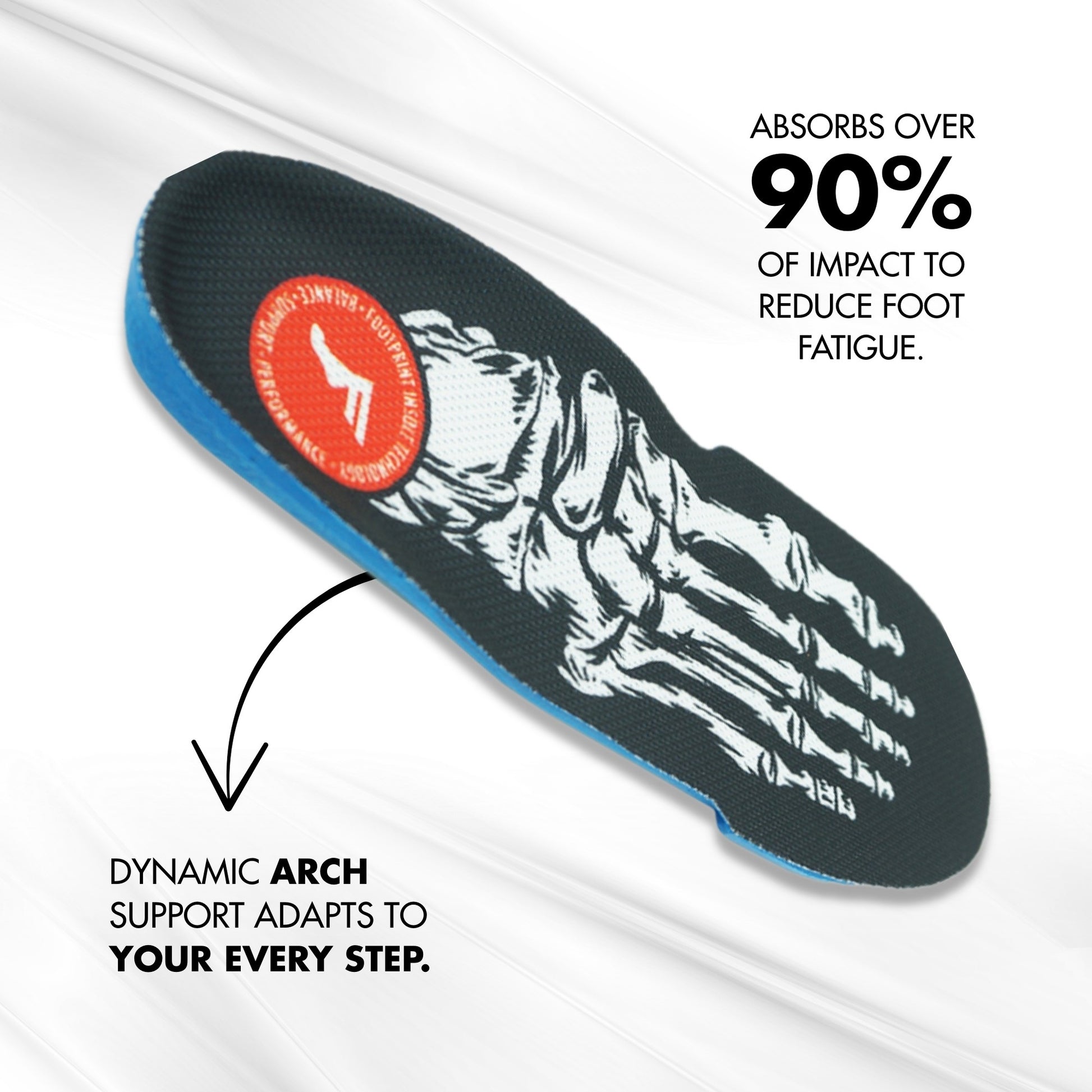 Insole with skeleton design and branding on a white background
