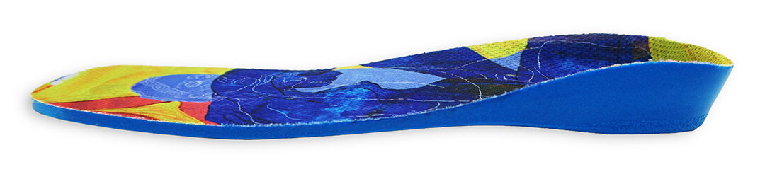 Colorful shoe insole with a blue base on a white background