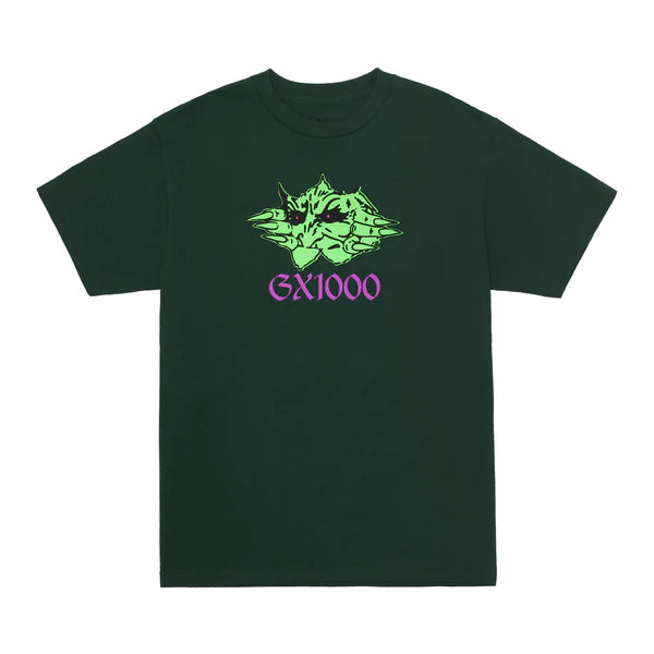 Dark green t-shirt with green graphic and 'EX1000' text on a white background