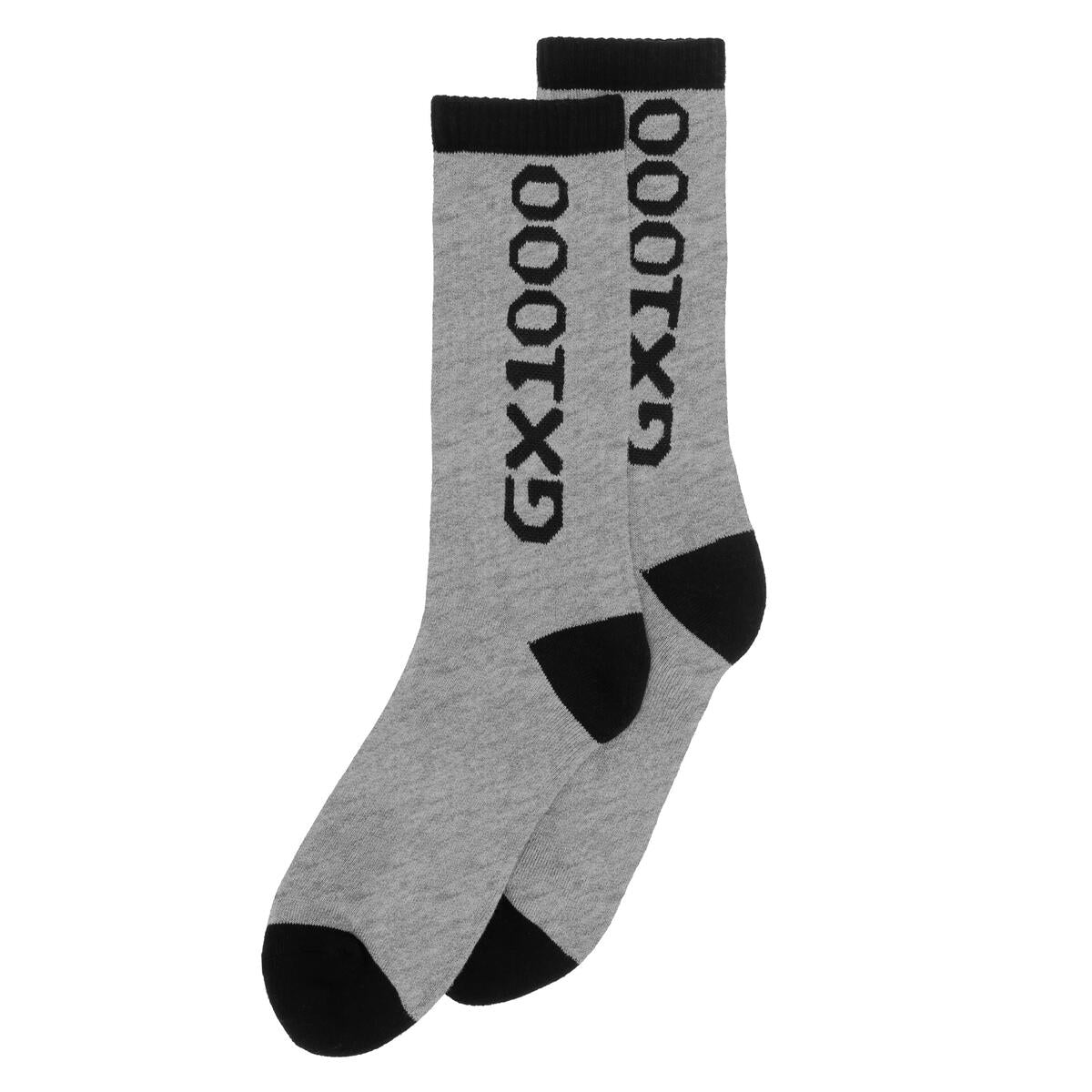 Gray and black crew socks
