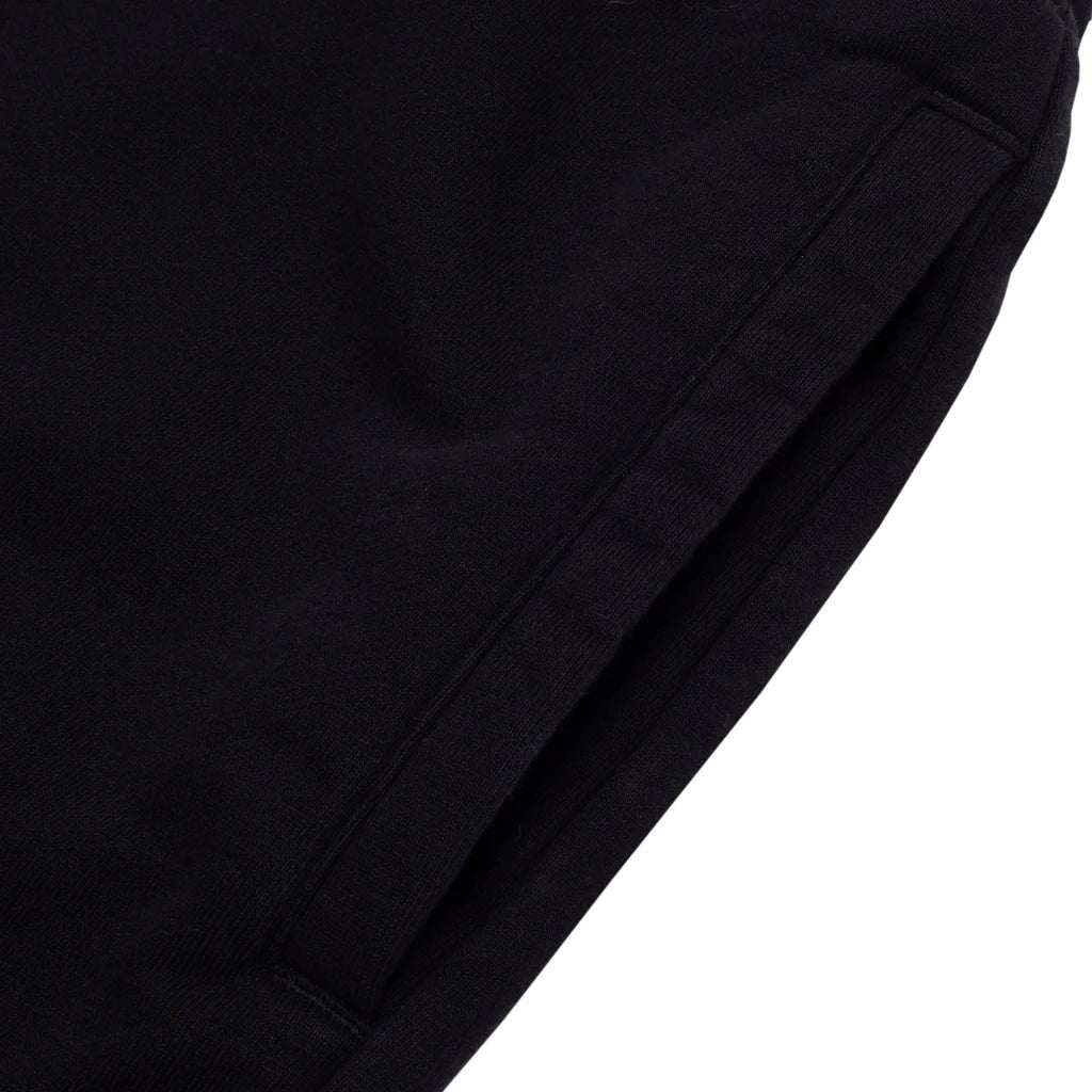 Close-up of black pants on a white background