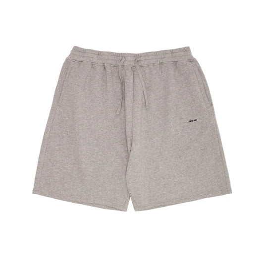 Gray shorts with a brand logo on a white background