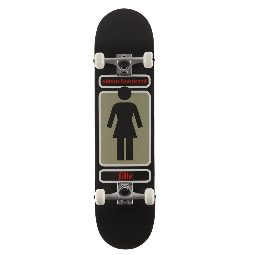 Skateboard with a black and beige design on a white background