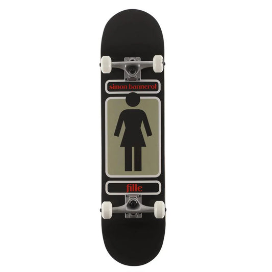 Skateboard with a black and beige design on a white background