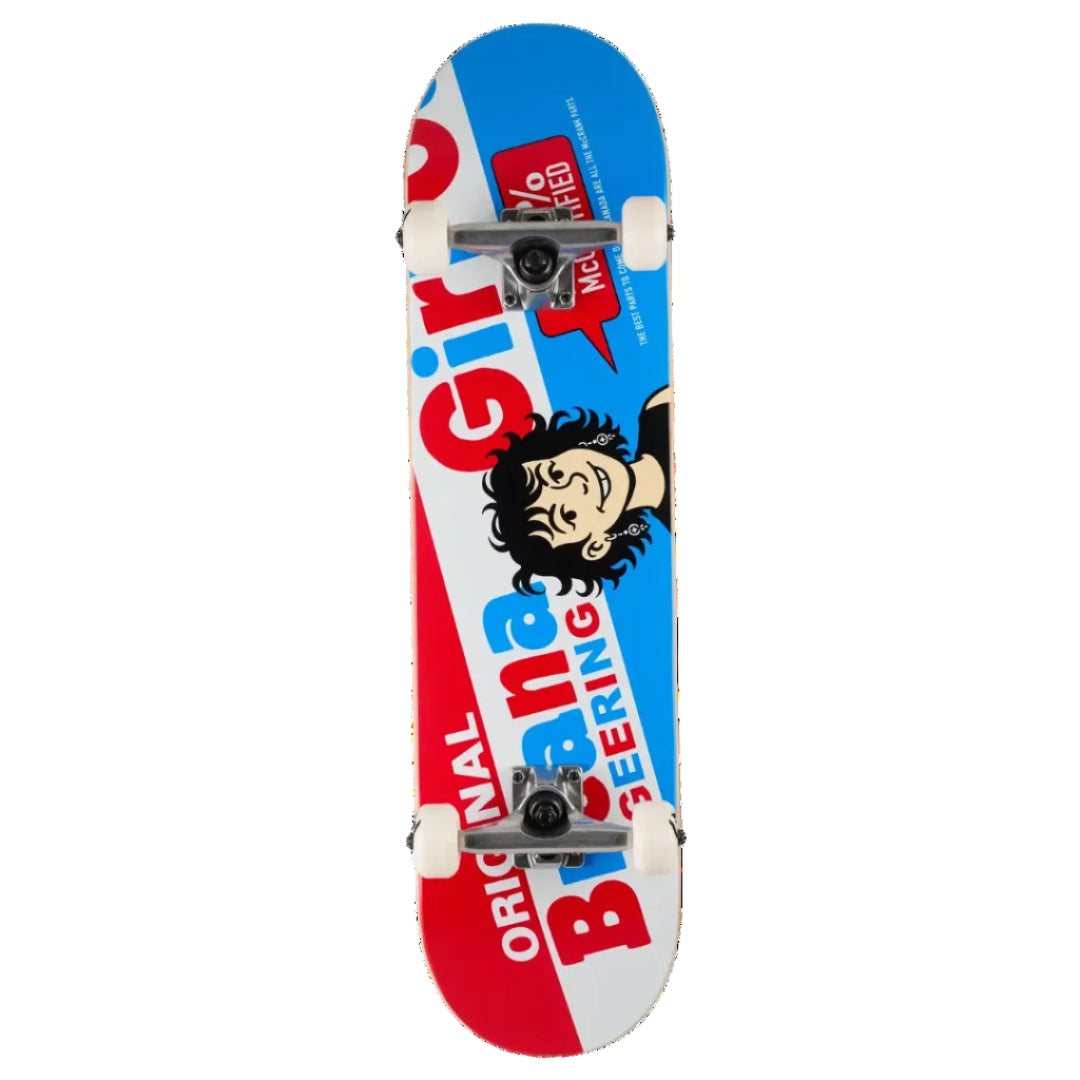 A skateboard deck featuring a bold red, white, and blue graphic design with the text 'Original breana geering' and a cartoon face illustration, shown against a plain white background.