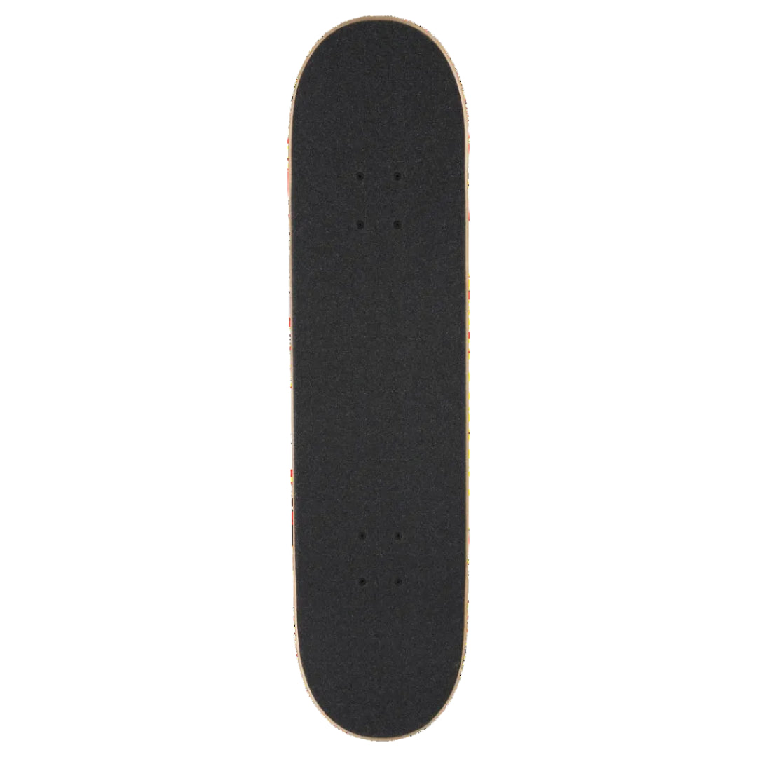 A skateboard deck blank with black grip tape on a solid white background.