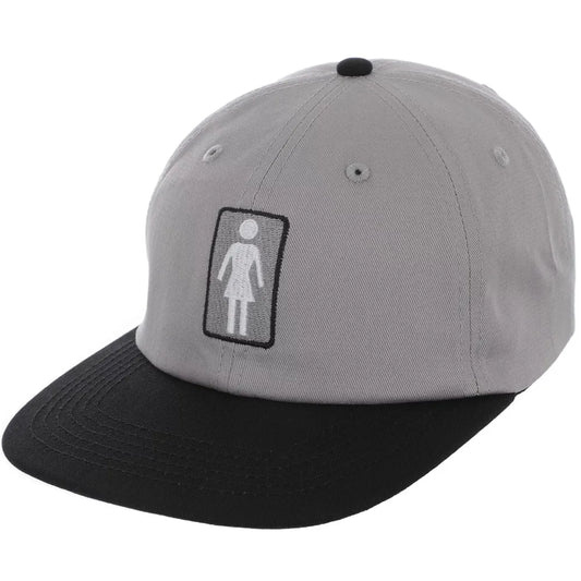 Gray and black cap with a logo on a white background