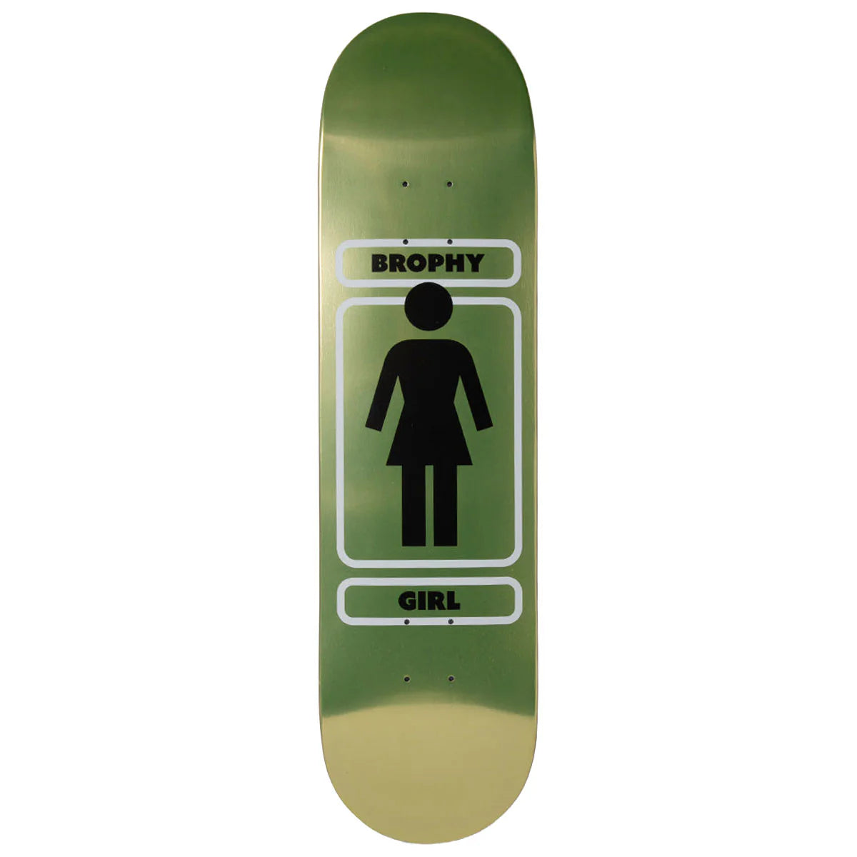Skateboard deck with a graphic design on a white background