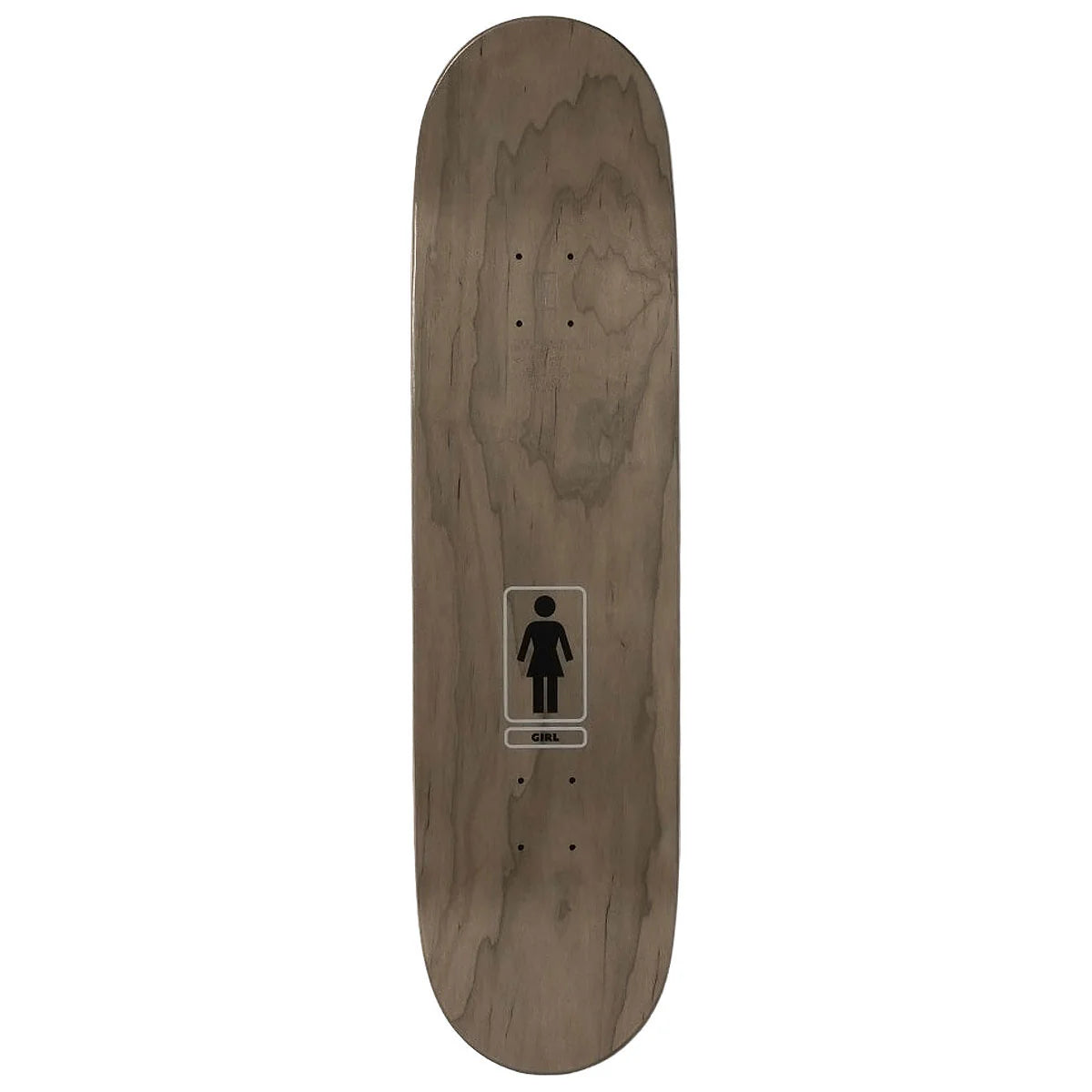 Wooden skateboard deck with a logo on a white background