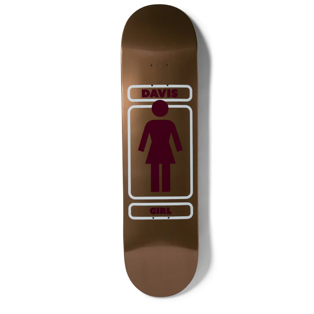 Skateboard deck with a graphic design on a white background