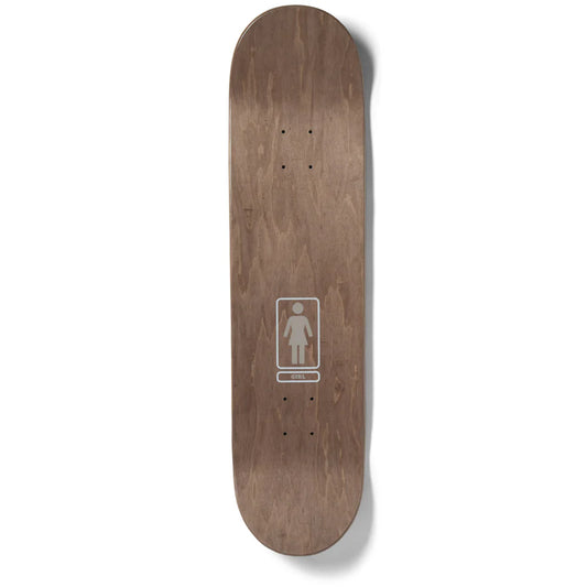 Wooden skateboard deck with a minimalistic design on a white background